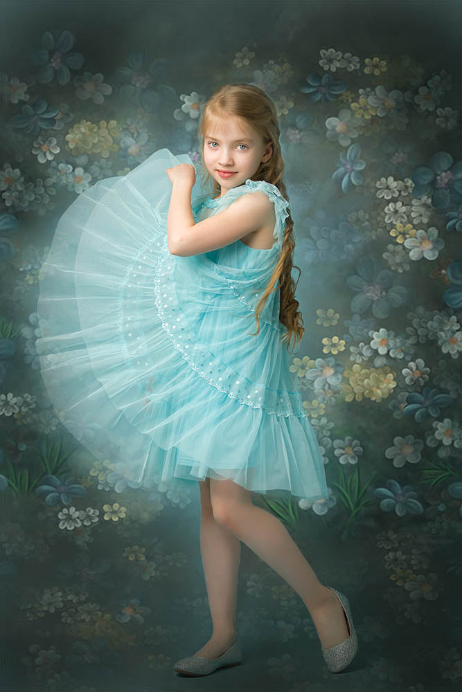 Avezano Abstract Green Art Hand-Painted Flowers Photography Backdrop-AVEZANO